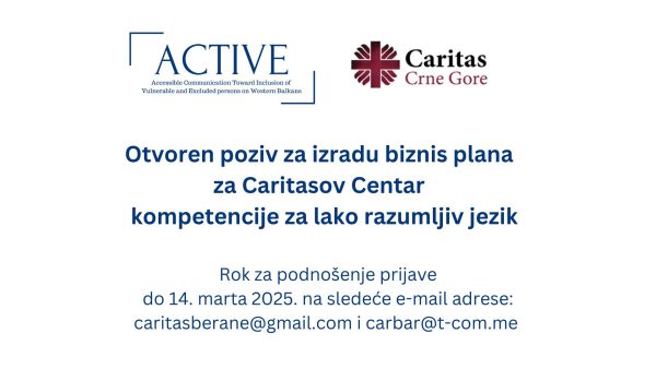 Otvoren poziv za izradu biznis plana  za Caritasov Centar   kompetencije za lako razumljiv jezik