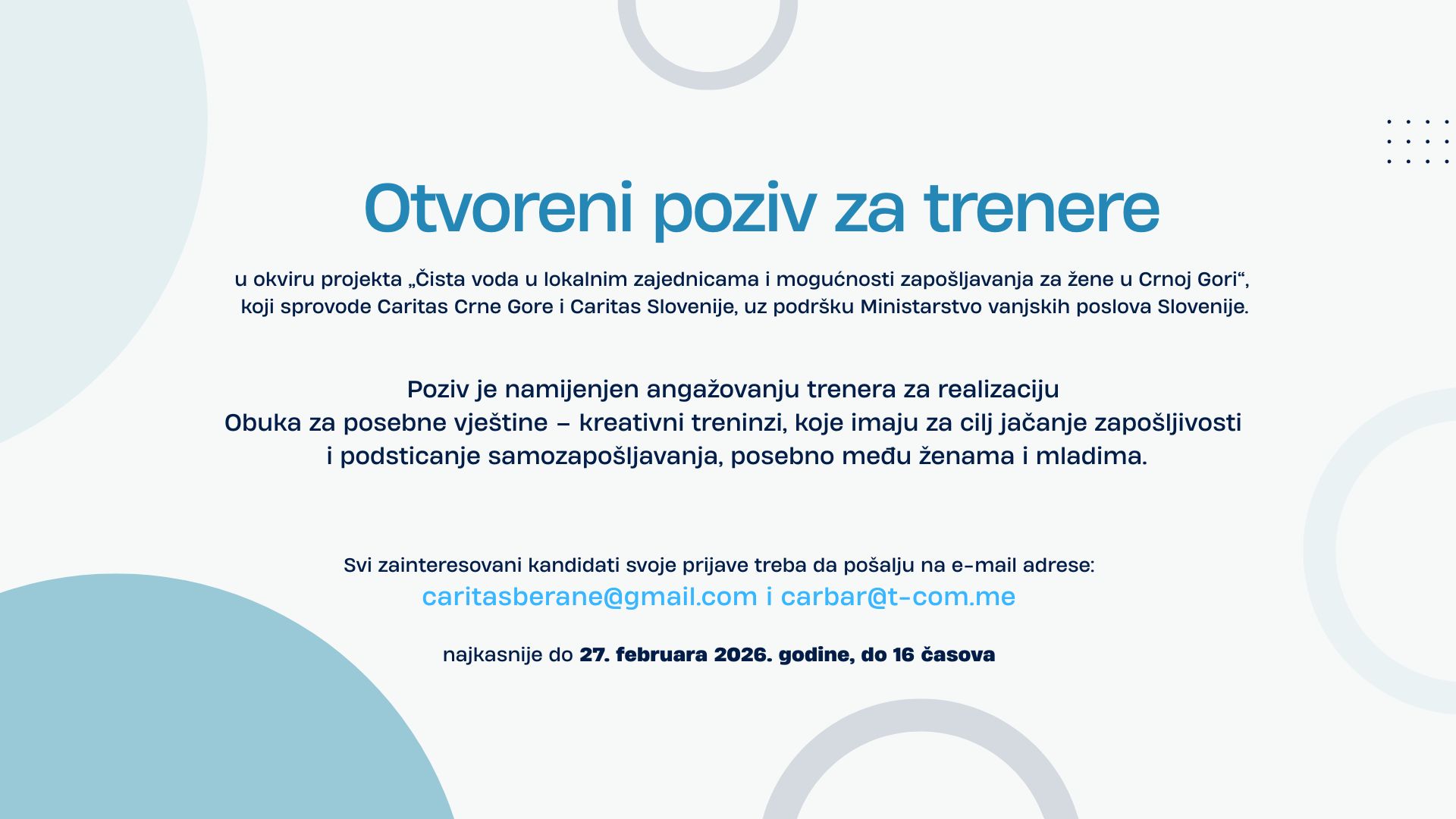 Otvoreni poziv za trenere