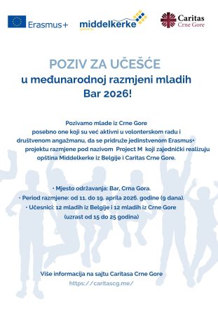 Poziv za učešće u međunarodnoj razmjeni mladih: Bar 2026!