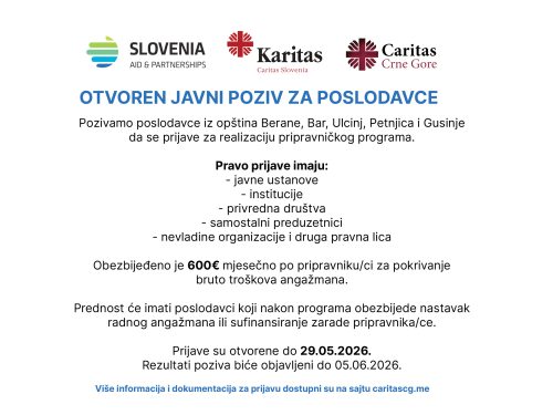 Otvoren javni poziv za poslodavce