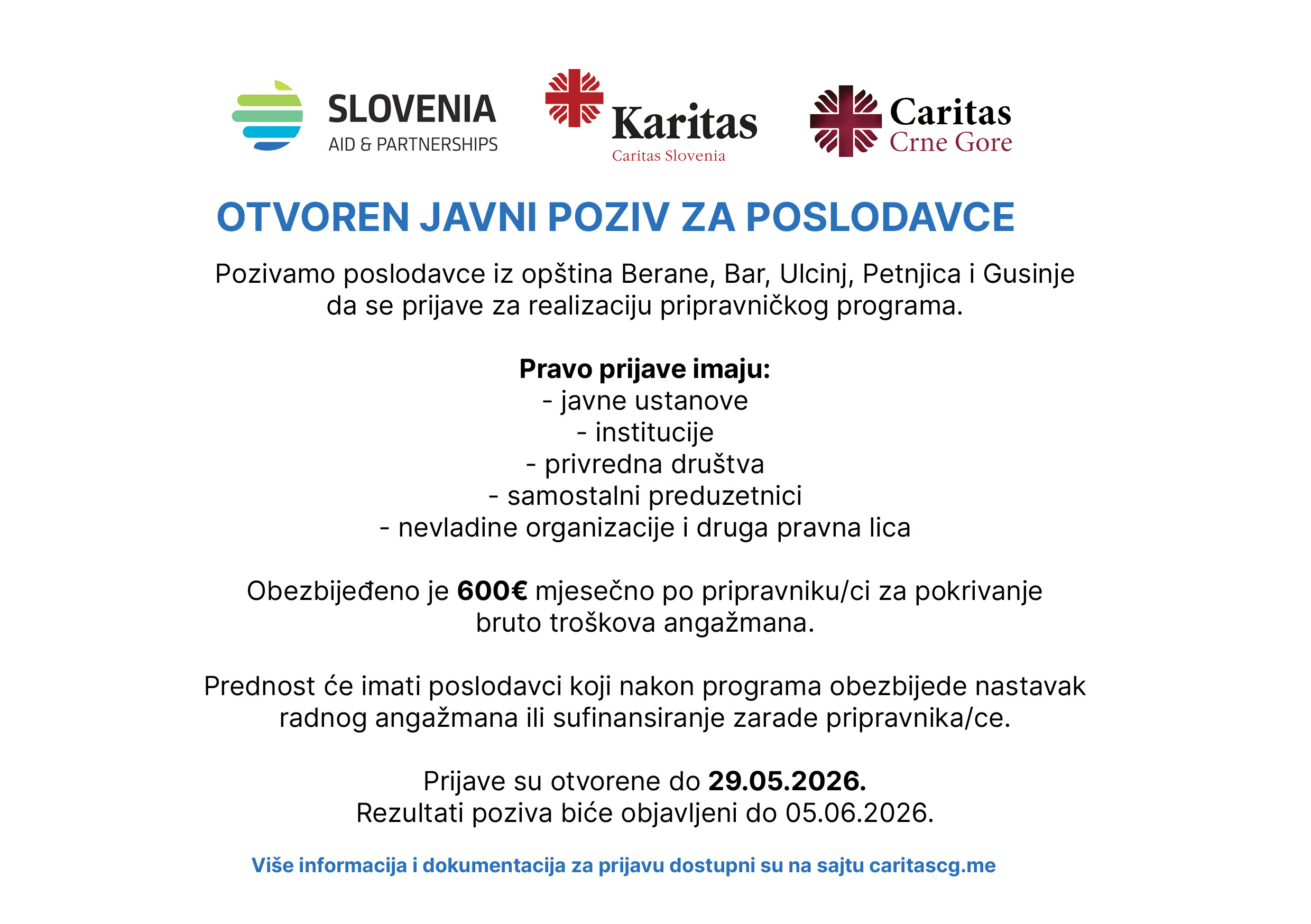 Otvoren javni poziv za poslodavce